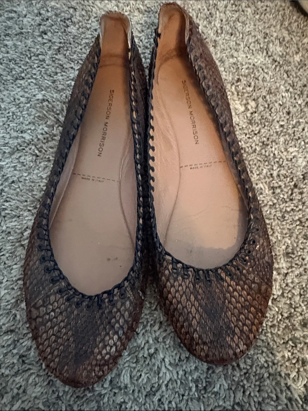 Sigerson Morrison Brown Woven Leather Ballet Flats